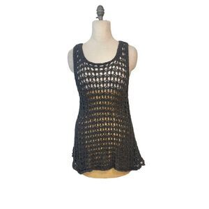 Pure Handknit Gray Open Weave Sleeveless sweater Small Medium